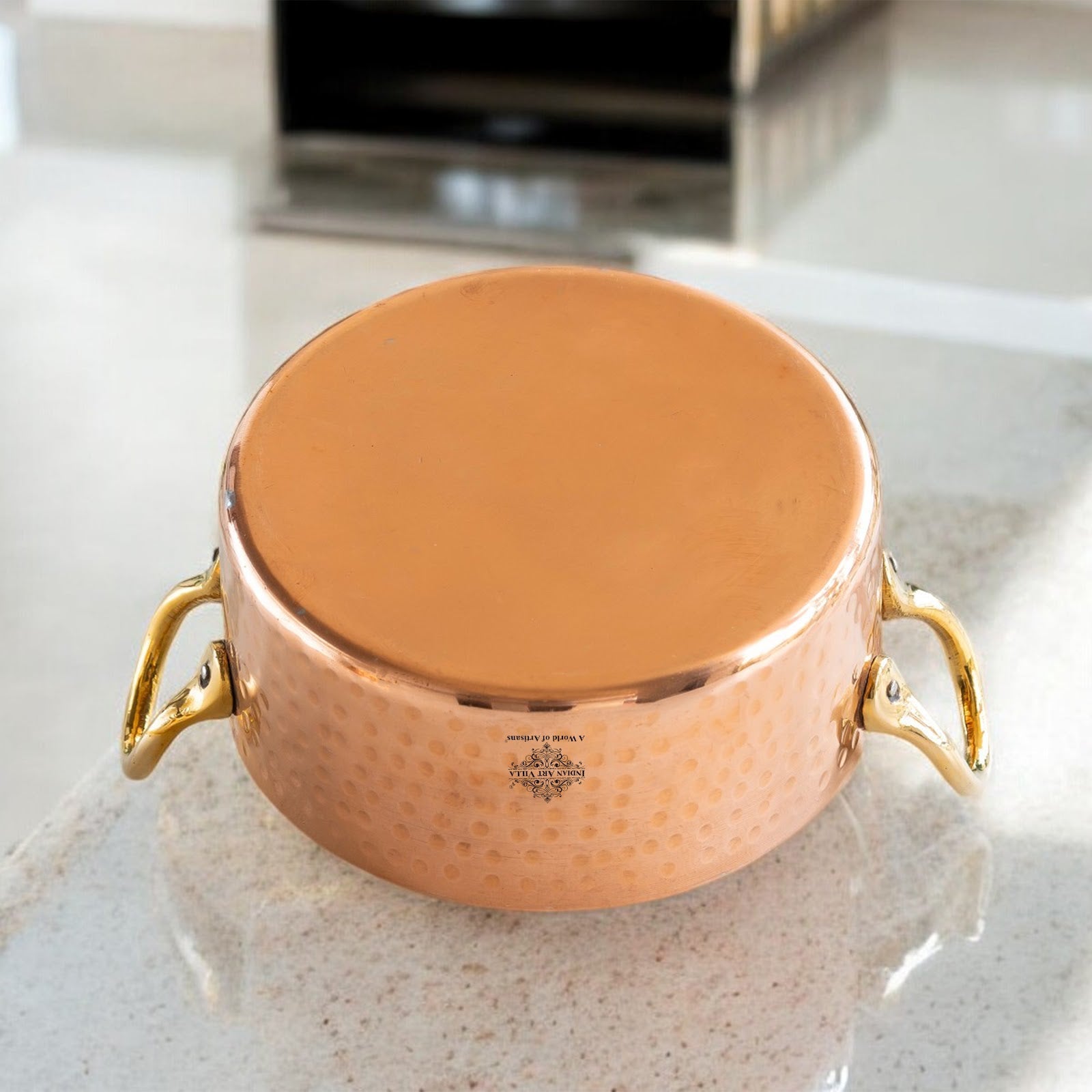 Pure Copper Round Dish With Tin Lining, Hammered Design, Serveware & Tableware