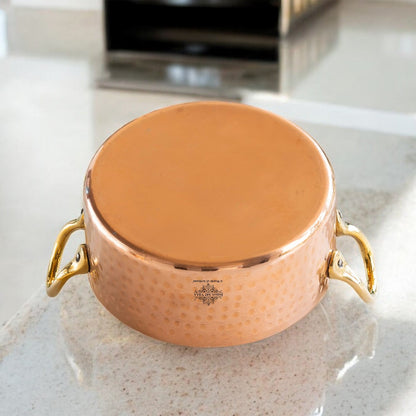 Pure Copper Round Dish With Tin Lining, Hammered Design, Serveware & Tableware