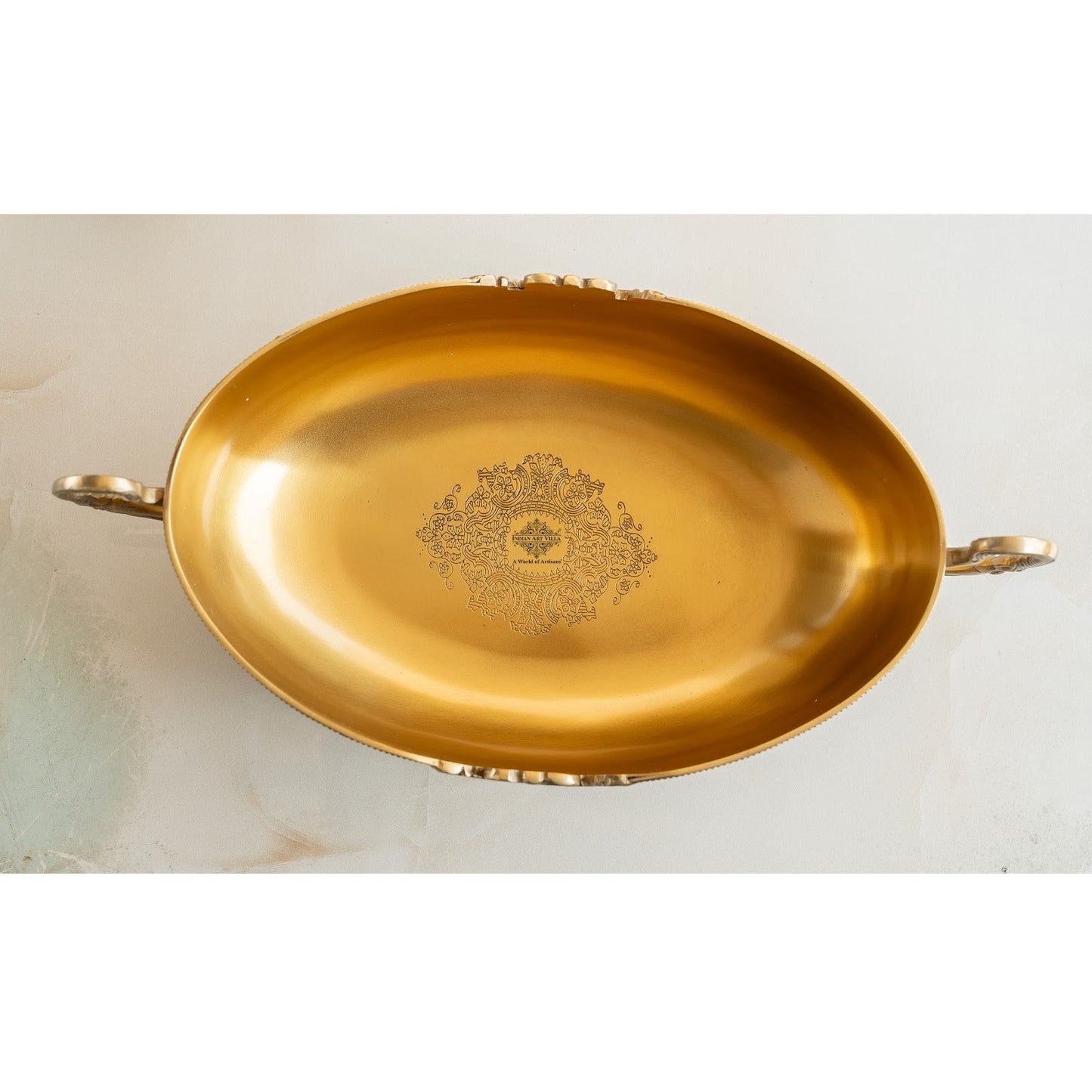 Brass Bowl Embossed Design With Decorative Style Handle