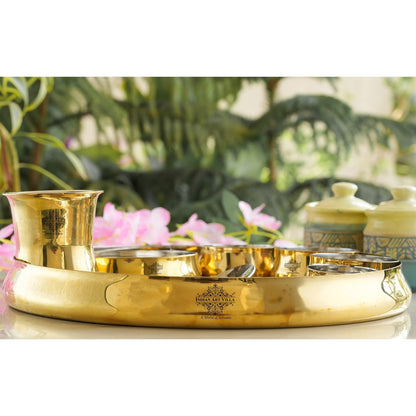 Steel Brass Curve Thali Set 9 Piece, Hammered Antique Finish Design Dinner Set