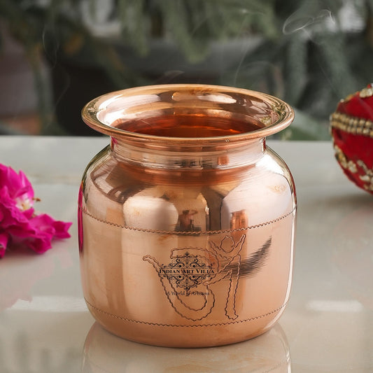 Handmade Pure Copper Lota with Om Design, Ayurveda Benefit, Water Strorage Pot