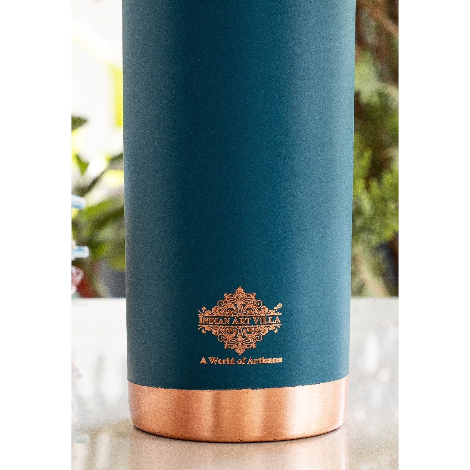 Copper Bottle with Silk Finish Lacquer Coating – Teal Blue Color, 900 ML