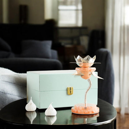 Silver Plated Resin Lamp Stand with Gift Box – Elegant Decorative Lotus Design, Perfcet For Home, Festival, Wedding And Premium Gifting