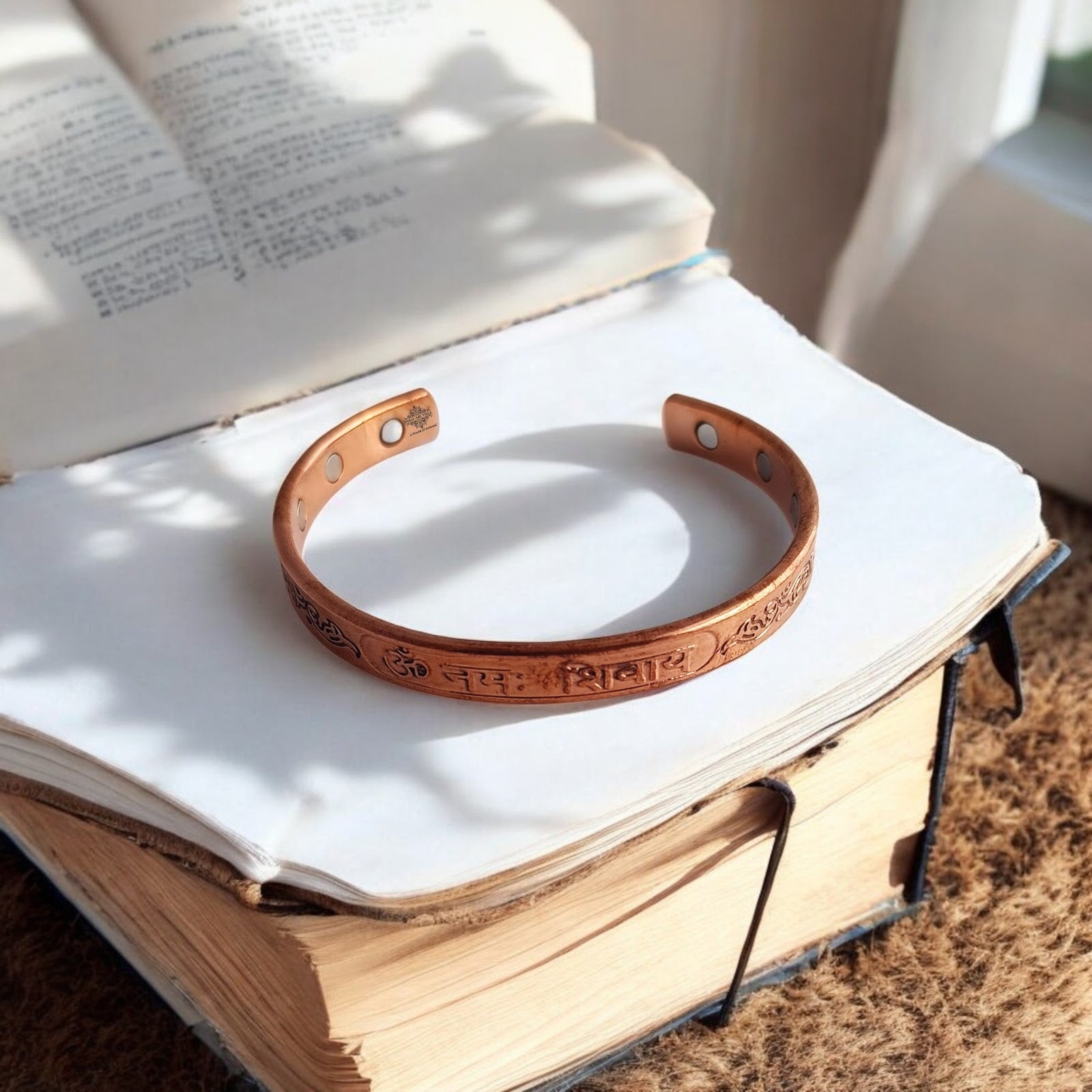 Unisex Copper Magnetic Bangle with Om Namah Shivay Inscription