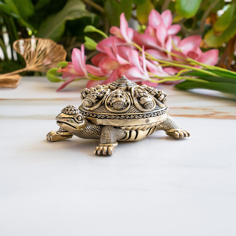Brass Ashta Lakshmi Tortoise Idol - 15.24 CM, Spiritual Vastu Decor
