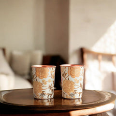 Pure Copper Gold Flower Print Glass – 275 ML