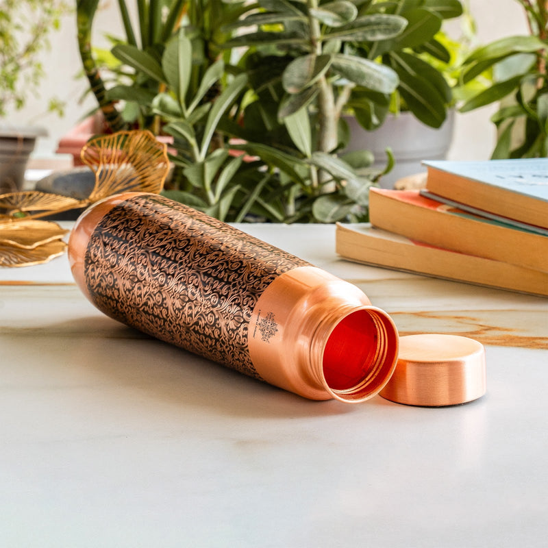 Copper Bottle With Antique Embossed Design - 800ML