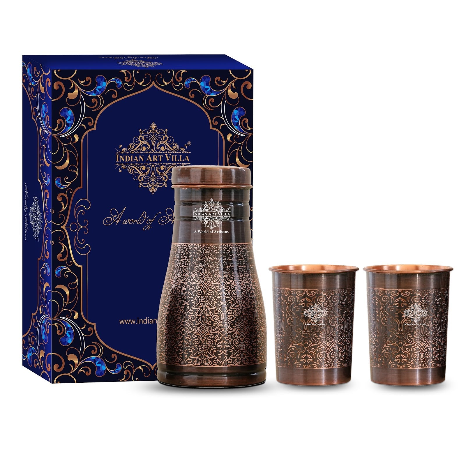 Copper Bedroom Antique Dark Finished Bottle with 2 Copper Glass