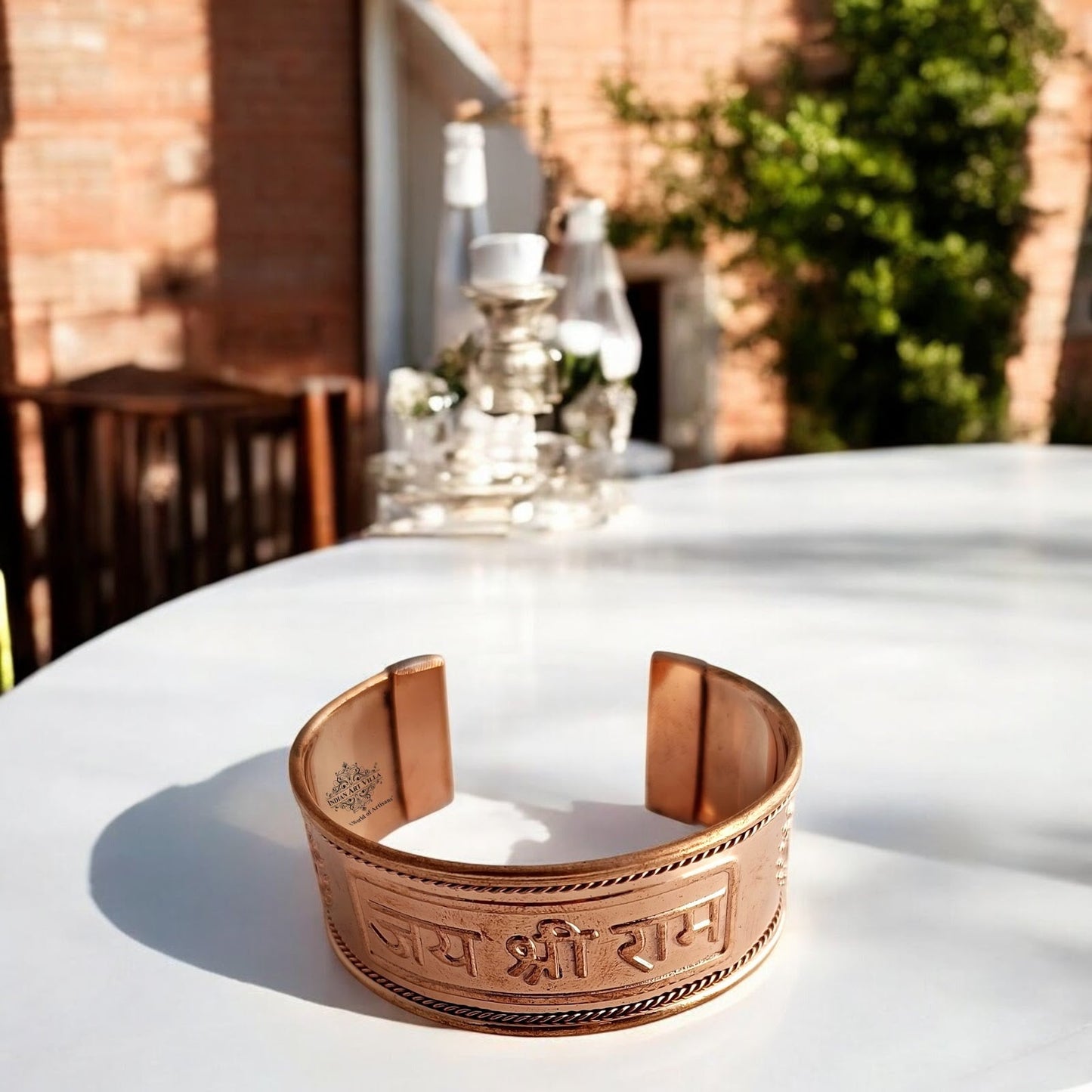 Pure Copper Broad Jai Shree Ram Bangle Handcrafted Spiritual Bracelet