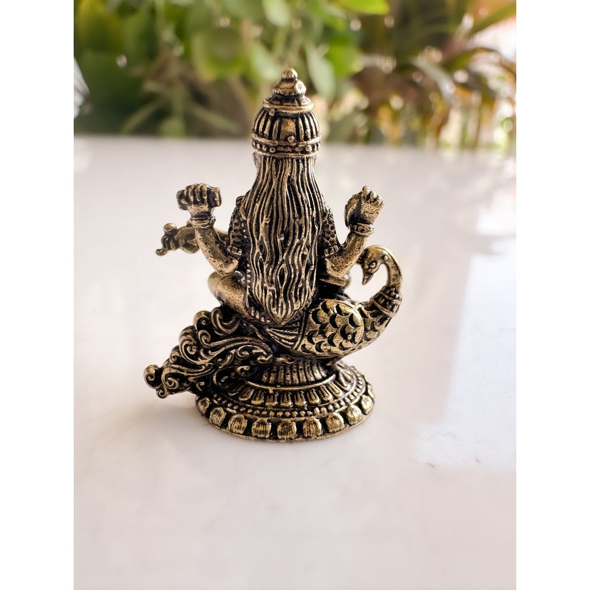 Brass Miniature Saraswati Ji Murti on Peacock - 2.90 CM