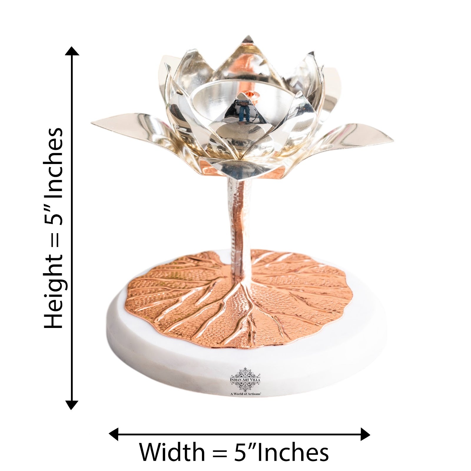 Silver-Plated Lotus Design Decorative Oil Lamp – Elegant Diya/Oil Lamp for Home, festival, Wedding Decoration