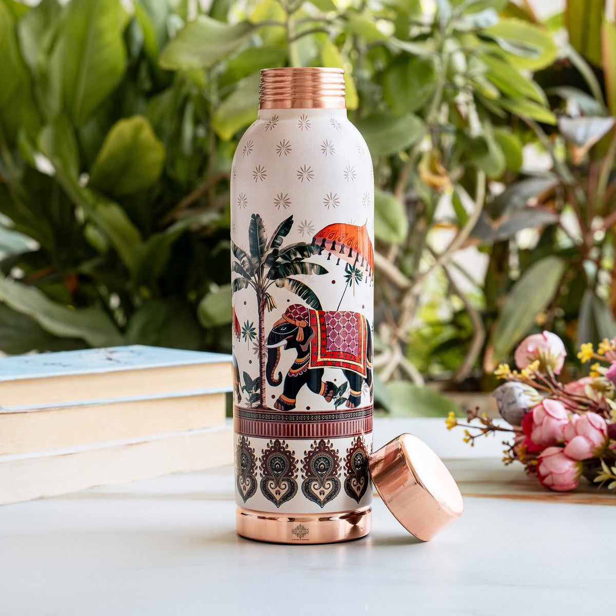 Copper Kalakriti Elephant Walk Printed Bottle - 900 ML