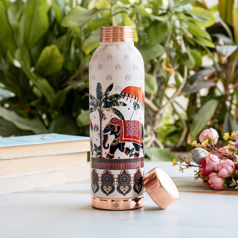 Copper Kalakriti Elephant Walk Printed Bottle - 900 ML