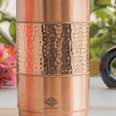Pure Copper Hammered Water Bottle with Glass Lid – 2000 ML