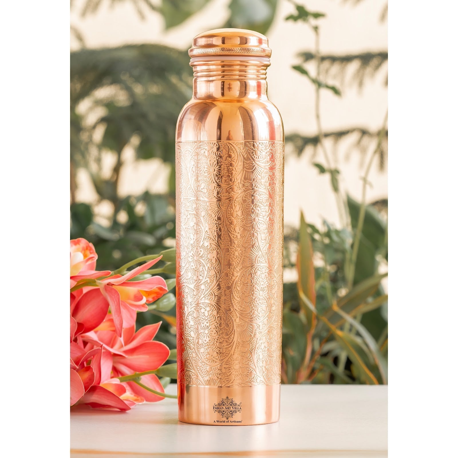 Pure Copper Water Bottle with Unique Artistic Designs – 900 ML