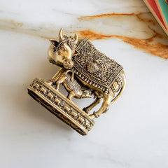 Pure Brass Kamdhenu Cow with Calf For Home Temple - 15.24 cm.
