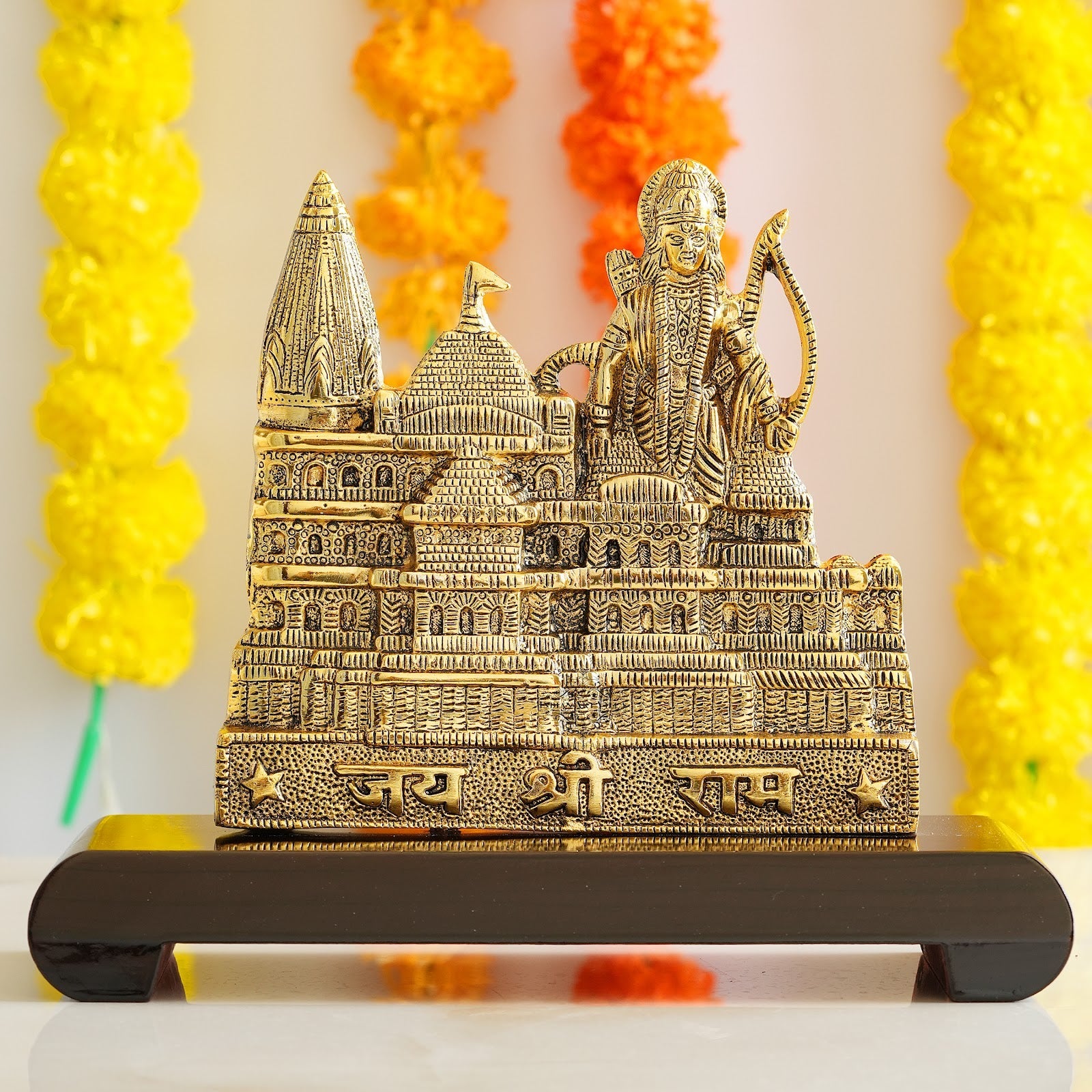 Pure Brass Ram Ayodhya Temple 3D Wooden Replica