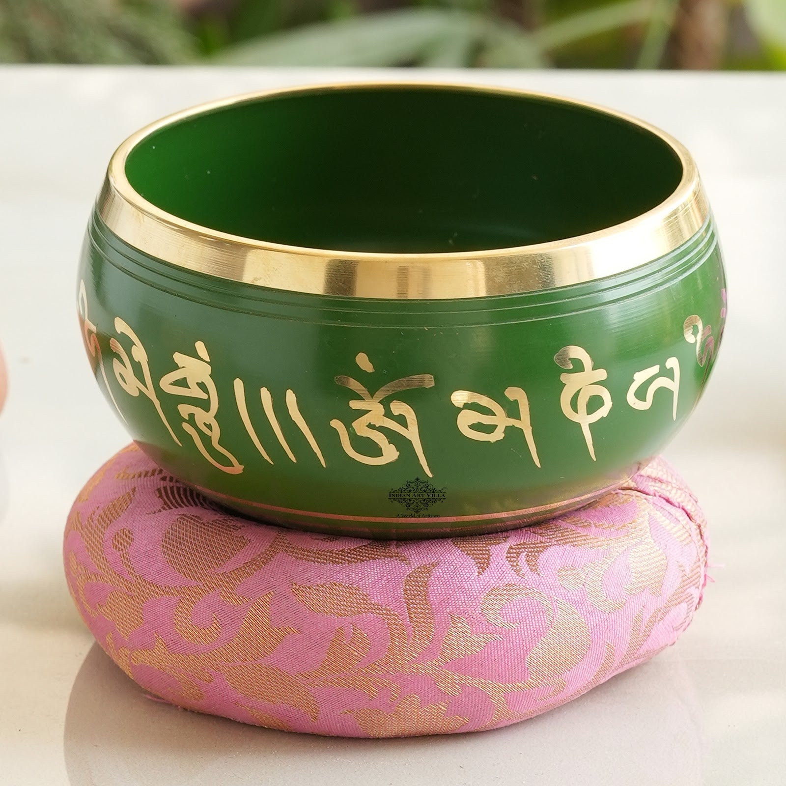 Pure Brass Green Designer Tibetan Singing Bowl, Home Decor, Accessories