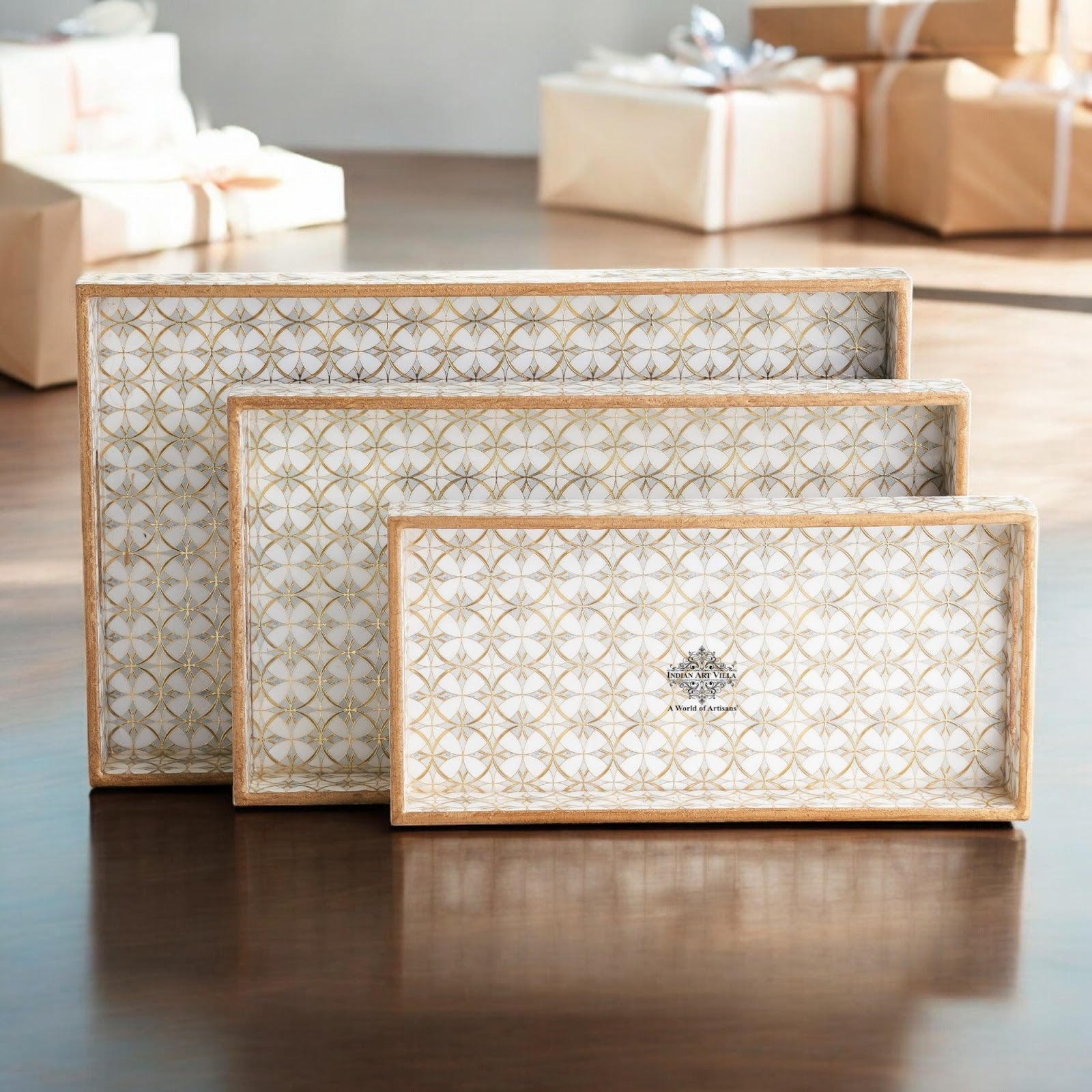 Wooden Tray Set of 3  Handcrafted Multipurpose Decorative Serving Platters