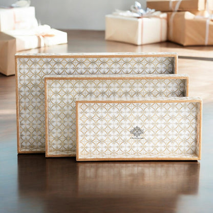 Wooden Tray Set of 3  Handcrafted Multipurpose Decorative Serving Platters