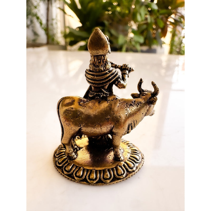 Pure Brass Miniature Krishna Ji with Cow Murti