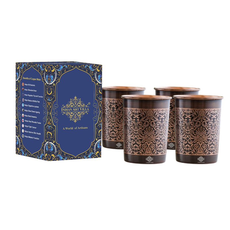 Pure Copper Glass With Handcrafted Embossed Design 275 ML