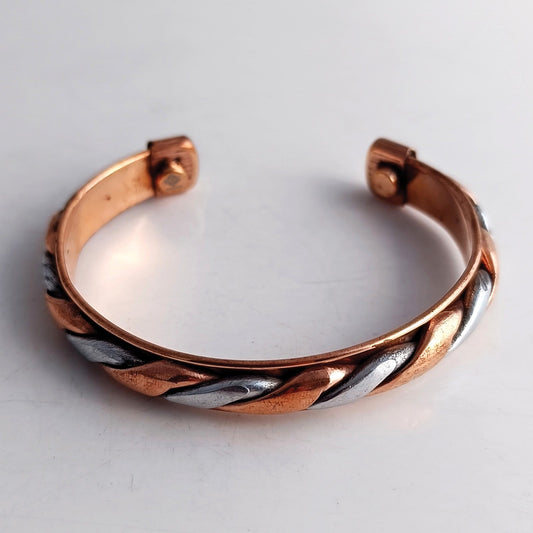 Copper & Steel Finish Spiral Bangle Handcrafted Adjustable Bracelet for Energy Balance