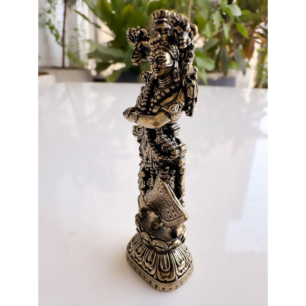 Pure Brass Miniature Handcrafted Radha Ji Idol For Home Mandir - 7.4 cm