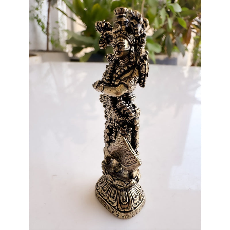 Pure Brass Miniature Handcrafted Radha Ji Idol For Home Mandir - 7.4 cm