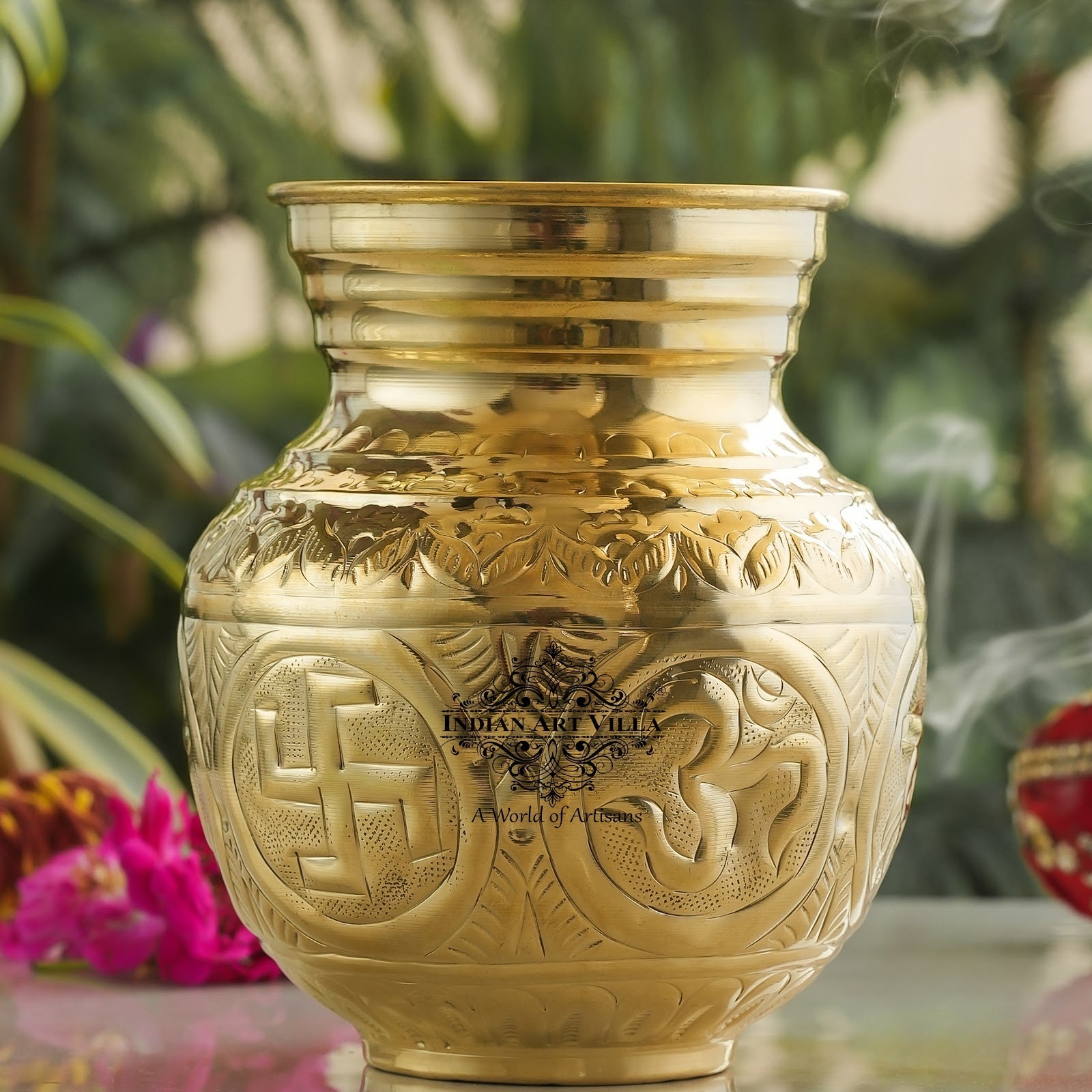 Pure Brass Embossed Design Mangal Kalash