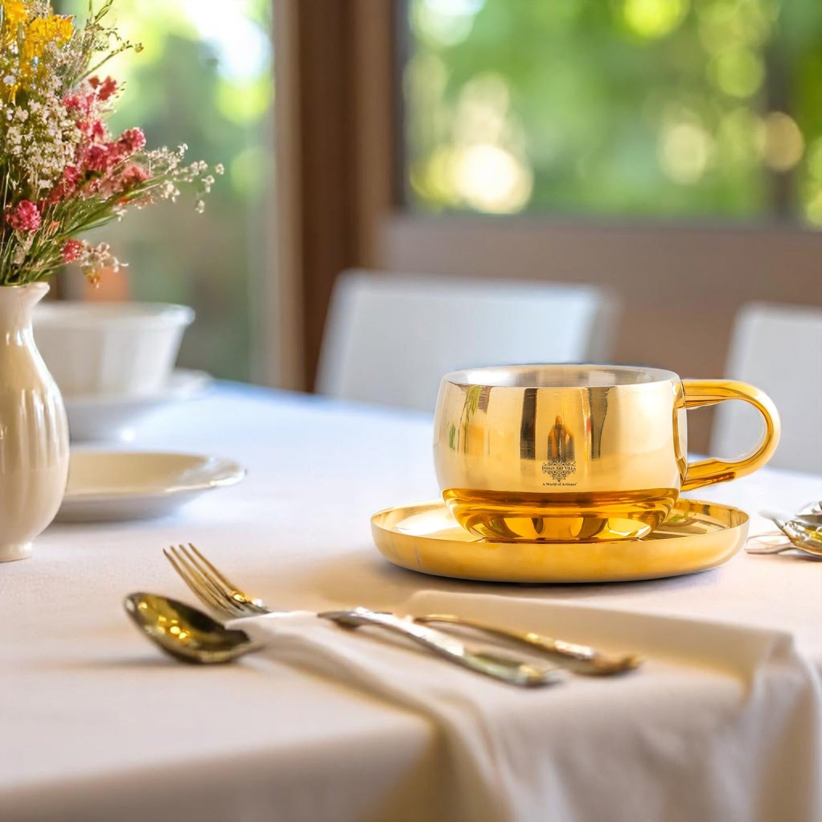 Stainless Steel Brass Gold Finish Insulated Cup With Plate