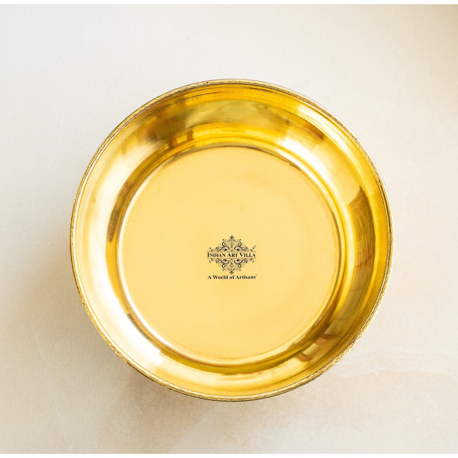Pure Brass Embossed Design Flat Bottom Bowl, Decorative Dinnerware, Tableware and Serveware for Home Hotel Restaurant, Volume-200 ml