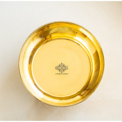 Pure Brass Embossed Design Flat Bottom Bowl, Decorative Dinnerware, Tableware and Serveware for Home Hotel Restaurant, Volume-200 ml
