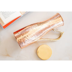Copper Jug with Hammered Curve Design, Brass Handle & Lid – 1400 ML