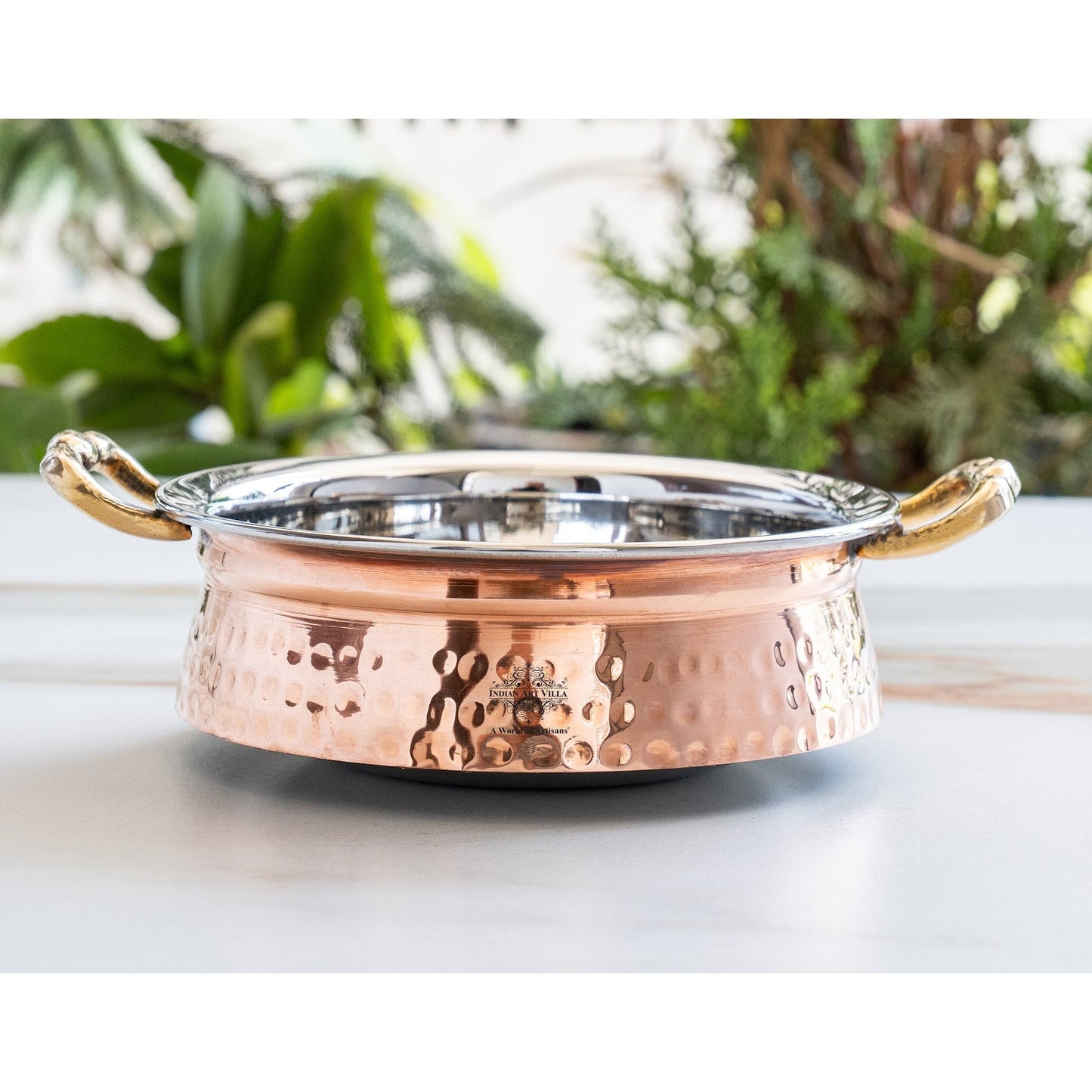 Copper Steel Handi Casserole with Brass Handles & Induction Base
