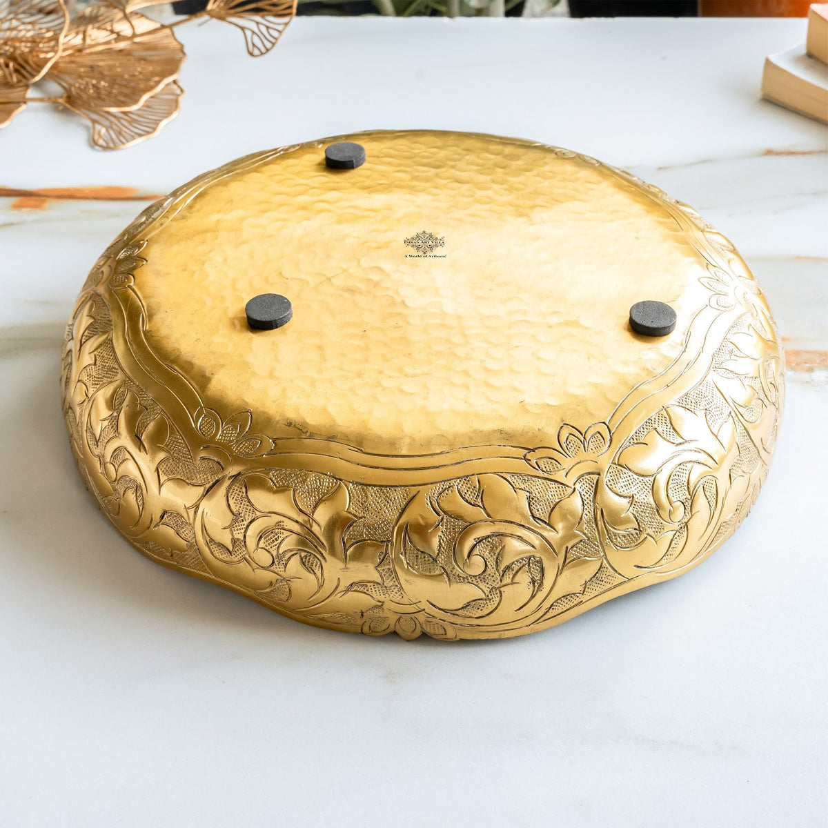Golden Metal Urli Bowl With Embossed Design