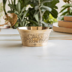 Solid Brass Dinner Set 6Pc - Thali, 2 Bowls, Plate, Spoon, Glass