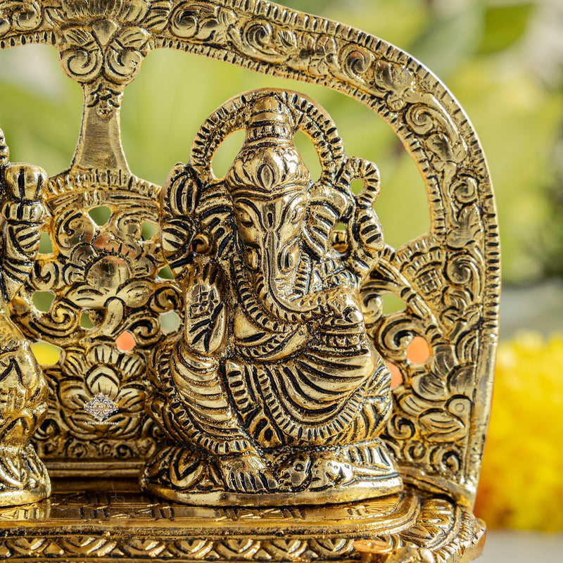 Brass Finish Ganesh Ji With Laxmi JI Murti with Wooden Base