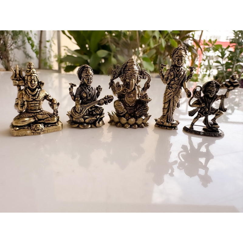 Pure Brass Miniature Hindu God Murti Combo Set for Home Temple & Pooja Decor