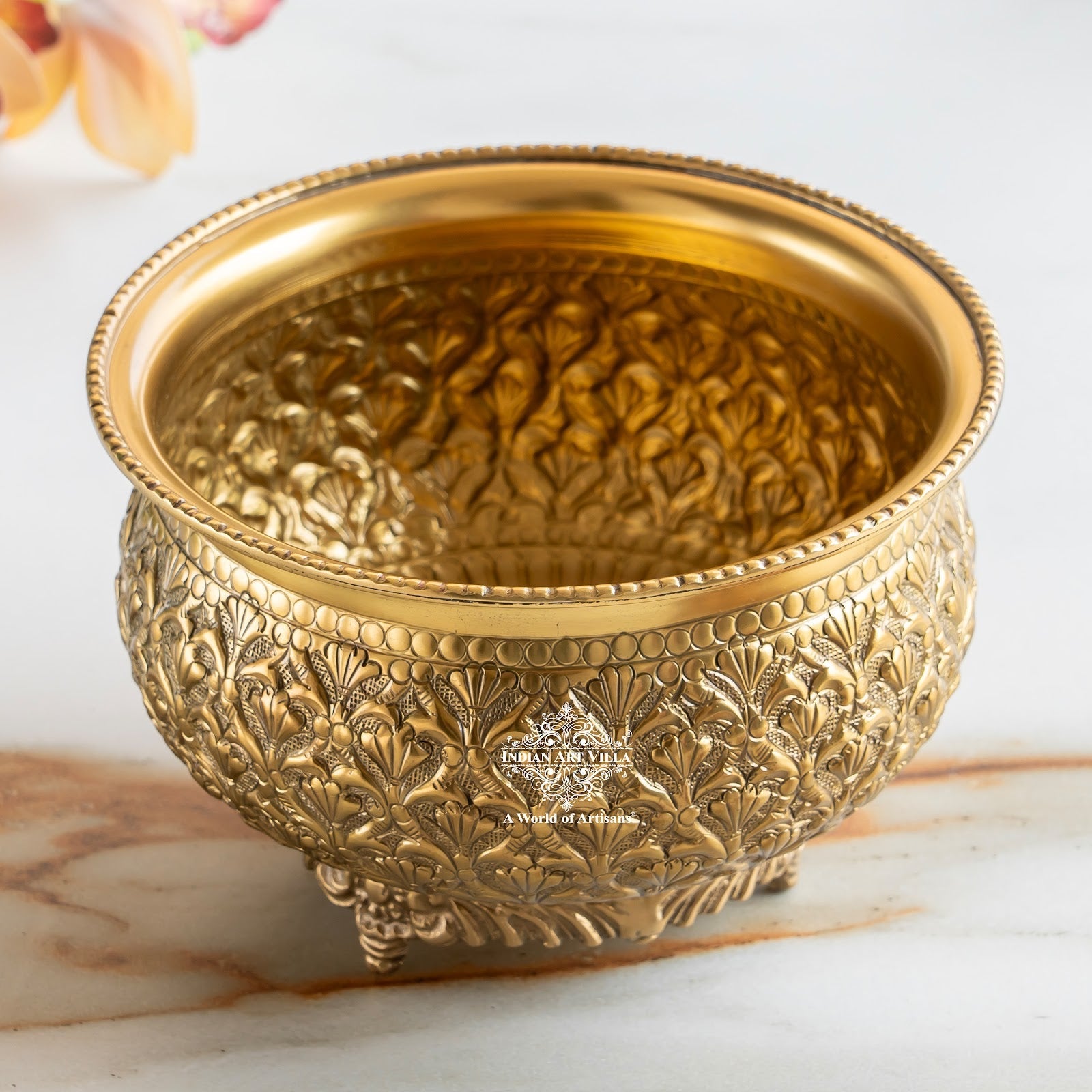 Pure Brass Embossed Design Decorative Bowl