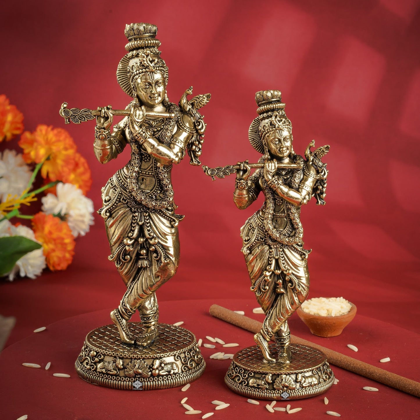 Pure Brass Krishna ji Murti With Tribhanga Pose for Pooja