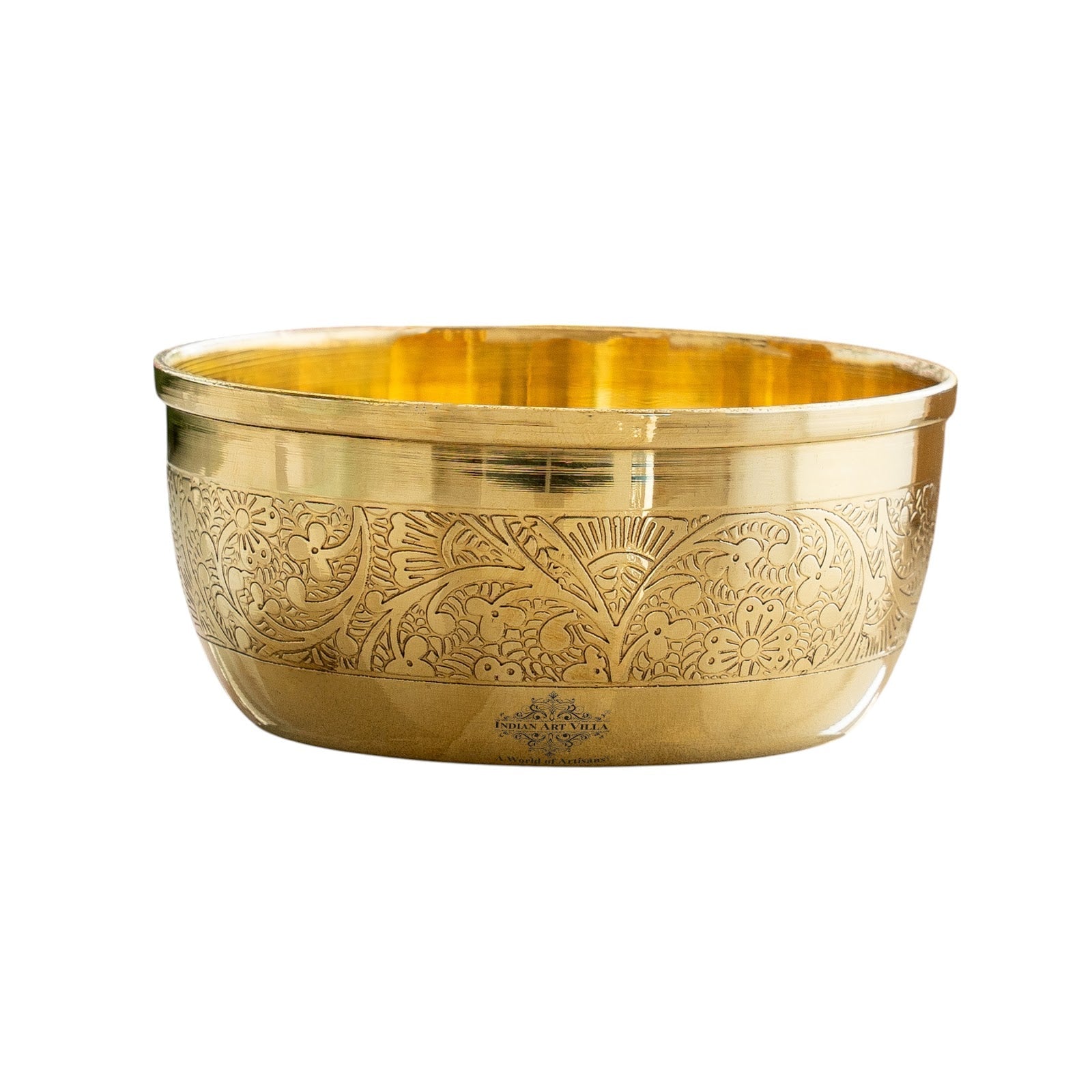 Pure Brass Embossed Design Flat Bottom Bowl, Decorative Dinnerware, Tableware and Serveware for Home Hotel Restaurant, Volume-200 ml