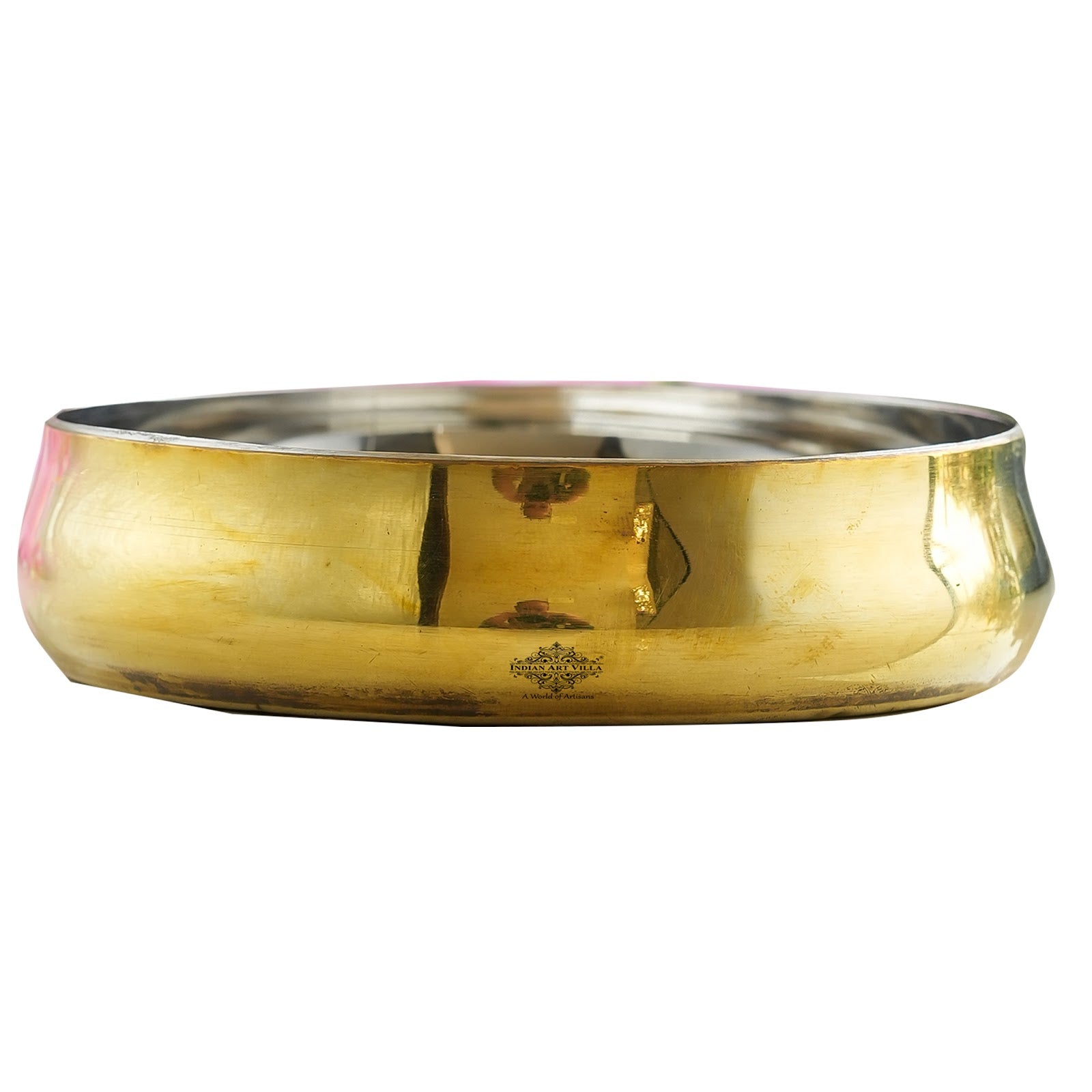 Handmade Steel Brass Curved Rice/ Halwa Plate, Serveware, Dinnerware, Width- 12.06 cm