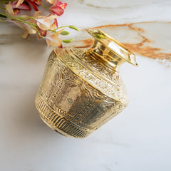 Pure Brass Embossed Design Kalash with Scrollwork & Floral Base - 3950ml
