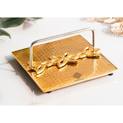 Brass Finish Hammered Napkin Holder with Floral Design - Elegant Table Accessory for Dining, Kitchen, Office, and Gifting