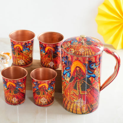 Pure Copper Printed Padharo Mhare Desh Jug & Glass Gift Set