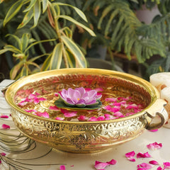 Pure Brass Embossed Design Urli  5Ltr.