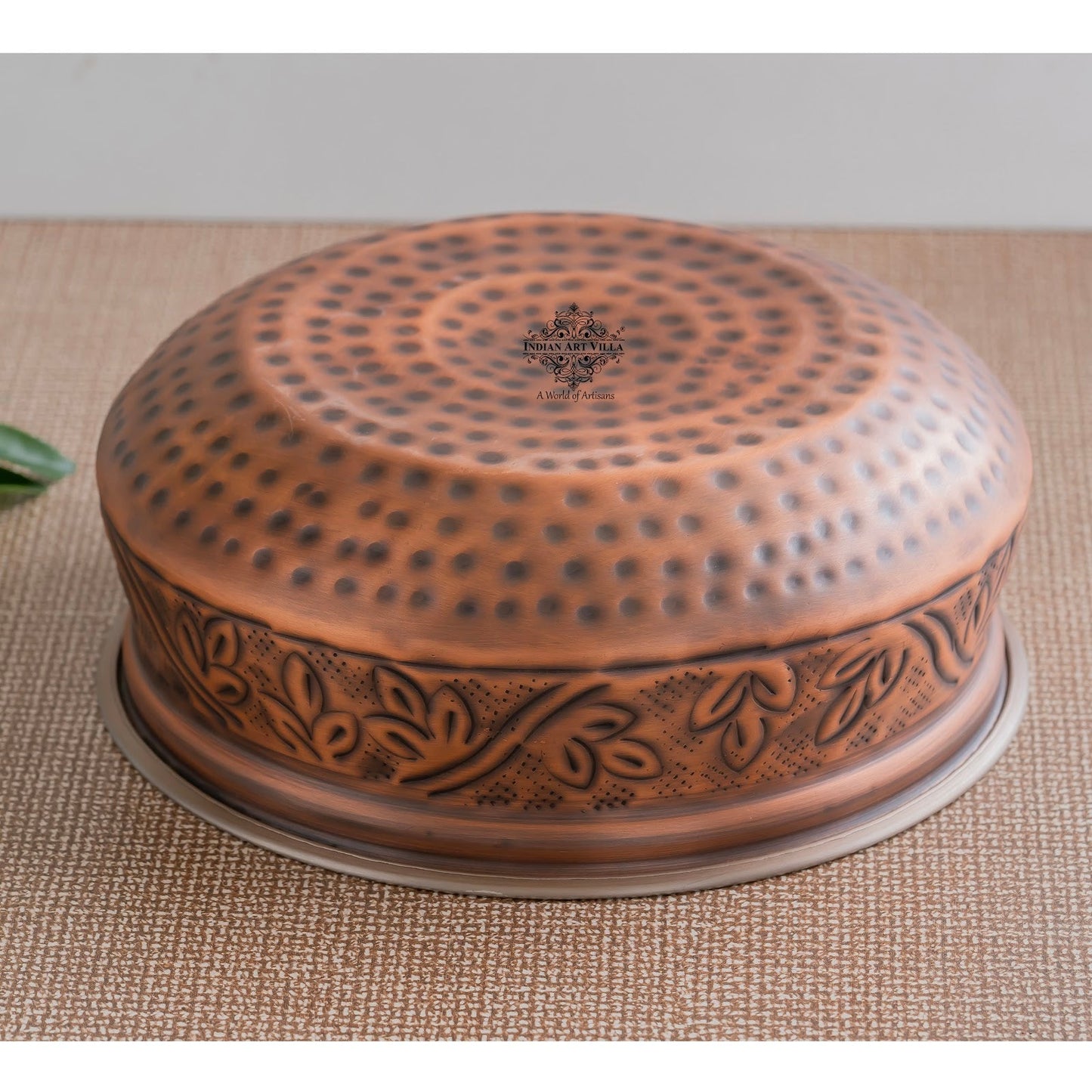 Indian Art Villa, Pure  Steel Copper Embossed Design Serving Handi/Bowl/Casserole, Ideal for Home & Restaurant Tableware and Serveware