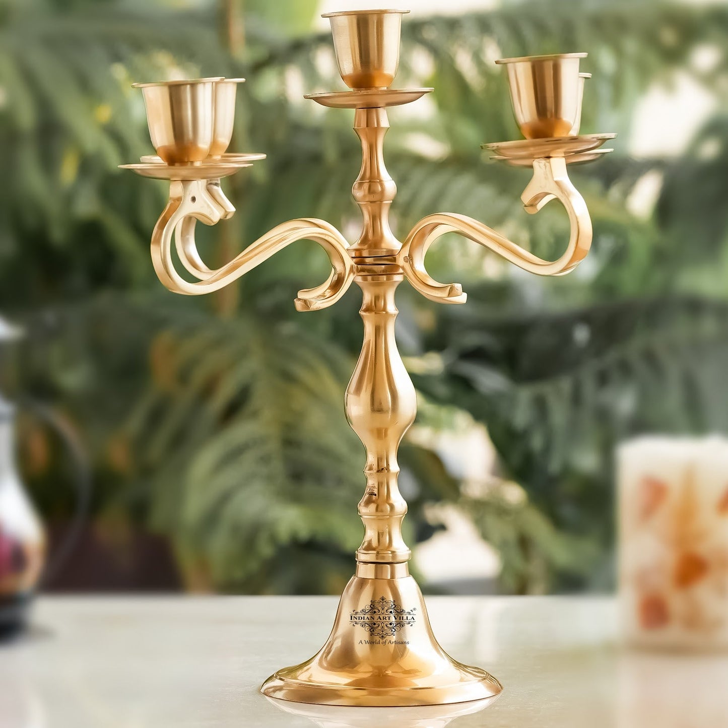Pure Brass 5-Candle Arms Candelabra Centerpiece Candle Stand