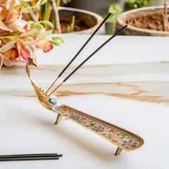 Pure Brass Agardan With Peacock Design Incense Holder - 26.16 cm